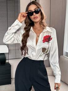 Firerie In hoa Nút phía trước Áo sơ mi - trắng - Xem 6