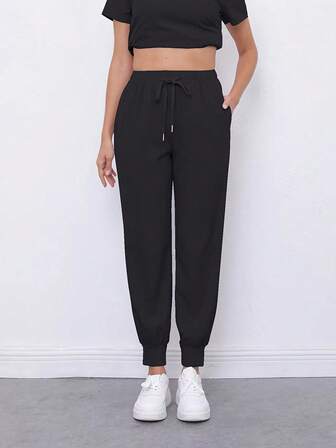 Women's Fashionable Casual Solid Color Drawstring Waist Jogger Pants