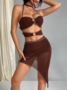 SHEIN Unity Women\ Halter Neck Strap Fashionable Dress - Brown - View 1