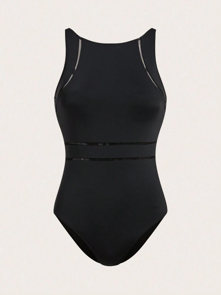 Women Color Block Backless Monokini With Border Summer