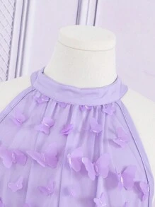 帶蝴蝶結裝飾的少女紫色露肩連衣裙 - 紫色 - 查看 3