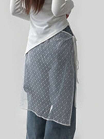 DAZY Women Perspective Mesh Sheer Cover-Up Skirt With Straps Decoration