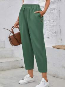 EMERY ROSE 女性彈性腰口袋休閒褲夏季褲子 - 綠色 - 查看 1