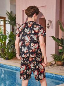 Conjunto de Sunga Impressa com Grou para Adolescente Menino Estiloso