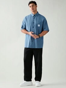 Manfinity VCAY Juego de camisa casual y pantalones de verano para hombres con estampado de letras y tejido a cuadros