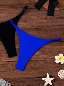 SHEIN Swim 女性夏季海灘純色簡約丁字褲