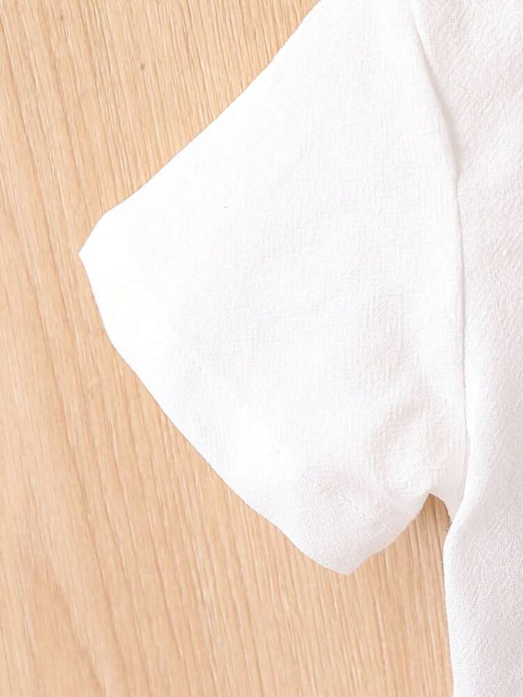 Baby Boys Summer New Handsome Navy Collar Color Blocked Bow Tie Shirt & Solid Colored Shorts 2pcs Set