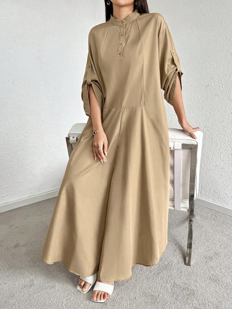 Ladies' Solid Color Simple Belted Decorated Dress
