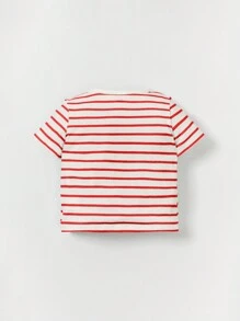Cozy Pixies 嬰兒男童字母印花條紋短袖t恤和短褲套裝 - 紅色 - 查看 2