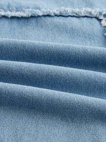 SHEIN MOD Women Fashionable And Versatile Spliced Design Frayed Edge Long Denim Pants