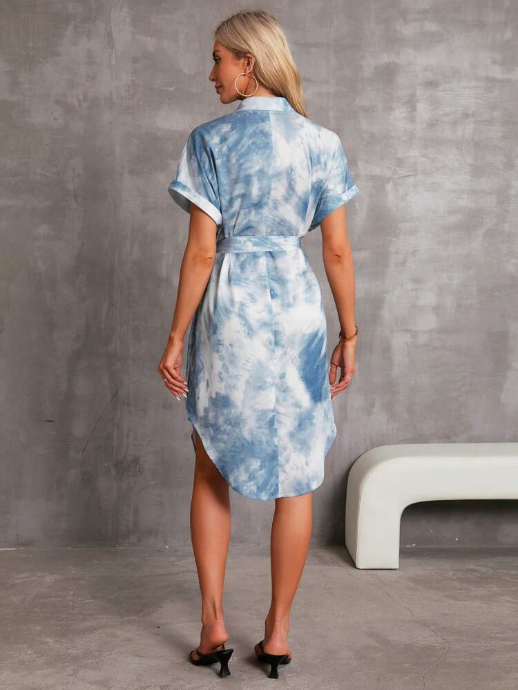 Summer Casual Batwing Sleeve Woven Tie-Dye Printed Dress