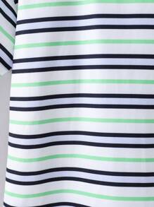 SHEIN 男童休閒舒適條紋設計T恤，完美夏日假期之選 - 綠色 - 查看 3