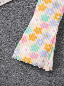 SHEIN Young Girl Cartoon Flower Print Flare Pants Girls Flare Pants Settoddler Flare Pantsflare Pants For Girlskids Flare Pantsflare Pants For Young Girl Summer Holiday - Multicolor - View 5