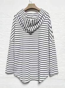 INAWLY Sudadera con capucha grande de talla para mujeres con rayas, hombro caído, manga larga holgada para primavera y otoño