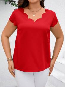 SHEIN Clasi Chemise à ourlet en dentelle unie pour femmes de grande taille à la mode