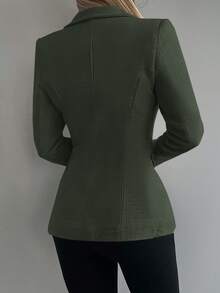 RueChic Costume quotidien à col en V double boutonnage pour femme - Militaire verte - Voir 2