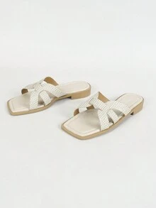 Styleloop Thời trang nữ Kỳ nghỉ Xuân Hè Họa tiết Bohemian Giày sandal bệt mua sắm đơn giản - trắng - Xem 6