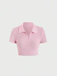 SHEIN Unity Women Short Simple Knitted Top - Pink - View 1