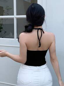 DAZY 女式夏季网眼拼接修身无袖短款上衣，带颈带外出上衣