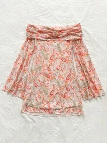 Soleia 女性度假夏季休閒音樂節孔雀羽毛印花荷葉邊露肩波浪袖彩色條紋洋裝 - 彩色 - 查看 5