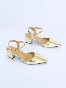 Zapatos de tacón alto brillantes de verano huecos para mujeres, ideales para fiestas - Dorado - Ver 5