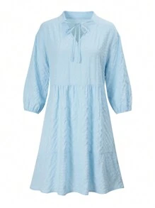 SHEIN LUNE Casual Daily Wear Belted Printed Sundress With Random Print - Blue - View 4