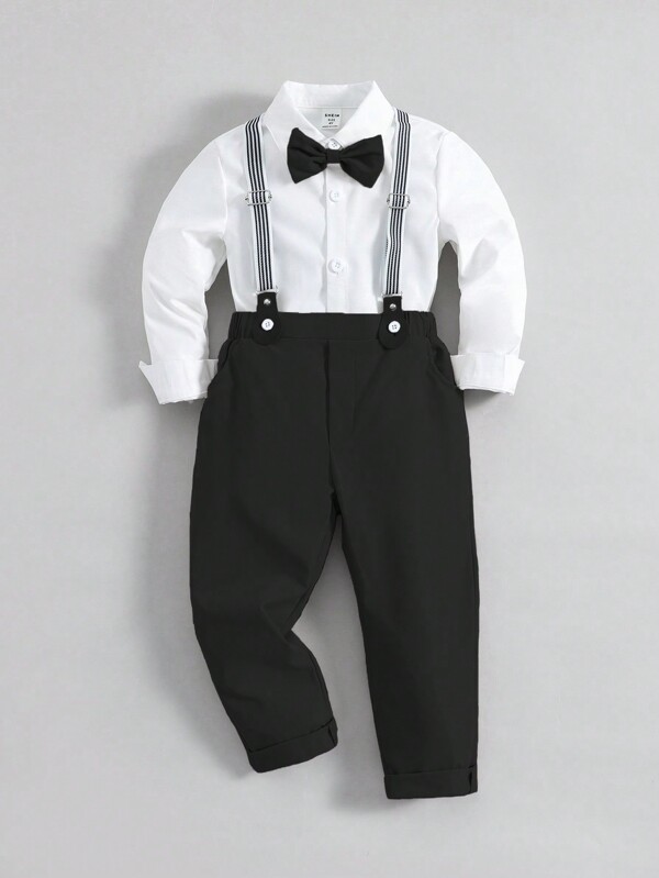 Souflis Souflis Young Boy Long Sleeve Shirt Bow Tie Suspenders Pants Gentleman Two Pieces Set Chic Outfits For Autumn/Winter