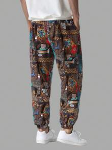 Pantaloni Jogger Con Polsini Elastici E Stampa Astratta Per Uomo - nero - Visualizzare 2