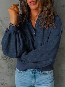 CILKOO 半扣插肩袖运动衫，长袖上衣 - 藏蓝色 - 查看 5