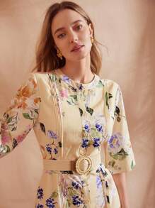 MOTF PREMIUM BLOEMENPRINT GEPLOOIDE JURK MET ENKELE BORST EN VOUWEN