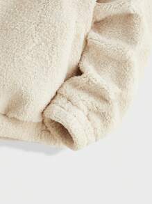 Manfinity Homme Men Plush Letter Patch Zipper High Collar Casual Sweatshirt - Khaki - View 4