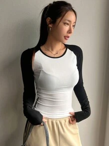 DAZY Women Color-Block Simple Casual Long Sleeve T-Shirt - Multicolor - View 6