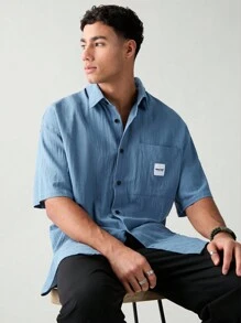 Manfinity VCAY Juego de camisa casual y pantalones de verano para hombres con estampado de letras y tejido a cuadros
