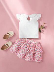 New Embroidery Crinkled Skirt Set, Elegant - Pink - View 2