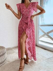 RueChic Robe longue à volants et à imprimé floral Ditsy