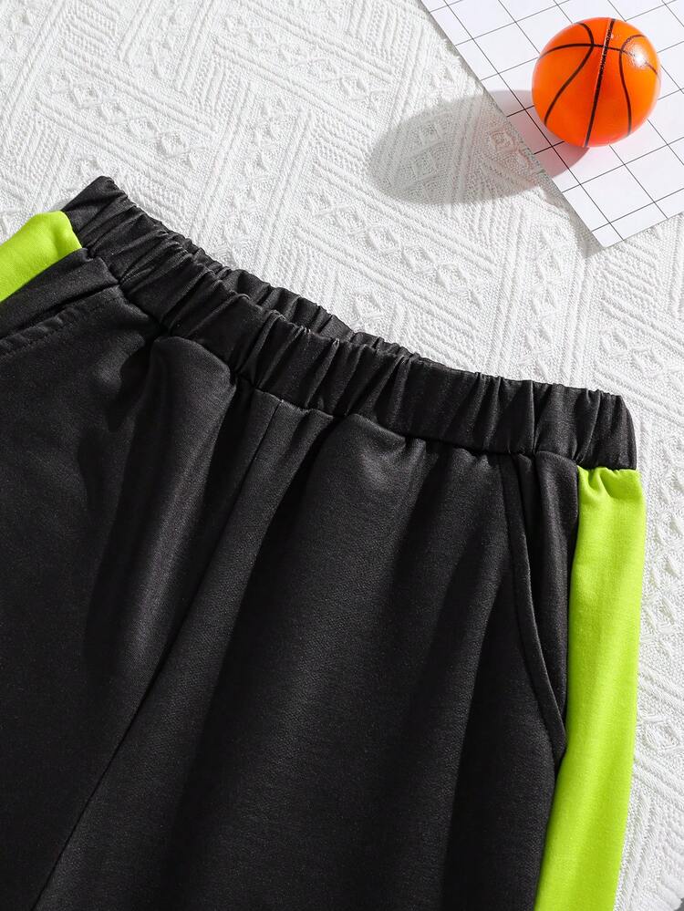 Boys' Loose Sports Round Neck 2 In 1 Pattern Short-Sleeved T-Shirt Shorts Two-Piece Set