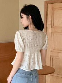 Dazy Designer Cárdigan corto de punto para mujer con camiseta con diseño de banda y volante, para verano