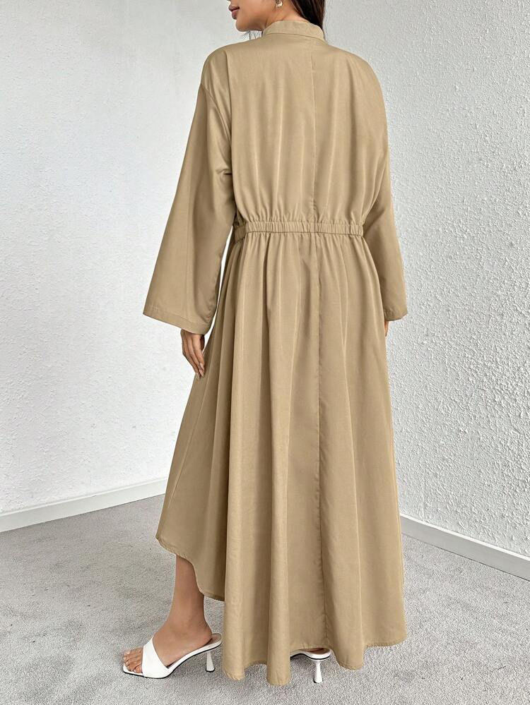 Ladies' Solid Color Simple Belted Decorated Dress