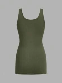SHEIN Essnce Multicolor Women Solid Color Simple Style Sleeveless Casual Tank Top - Army Green - View 12