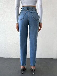 High Waist Mom Fit Jeans - Medium Wash - View 2