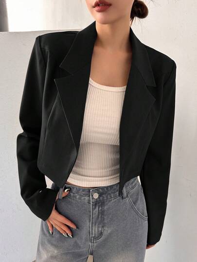 DAZY Spring And Autumn Casual Solid Color Lapel Collar Short Blazer Jacket,Fall Women Clothes Business Attire Western Outfits For Women