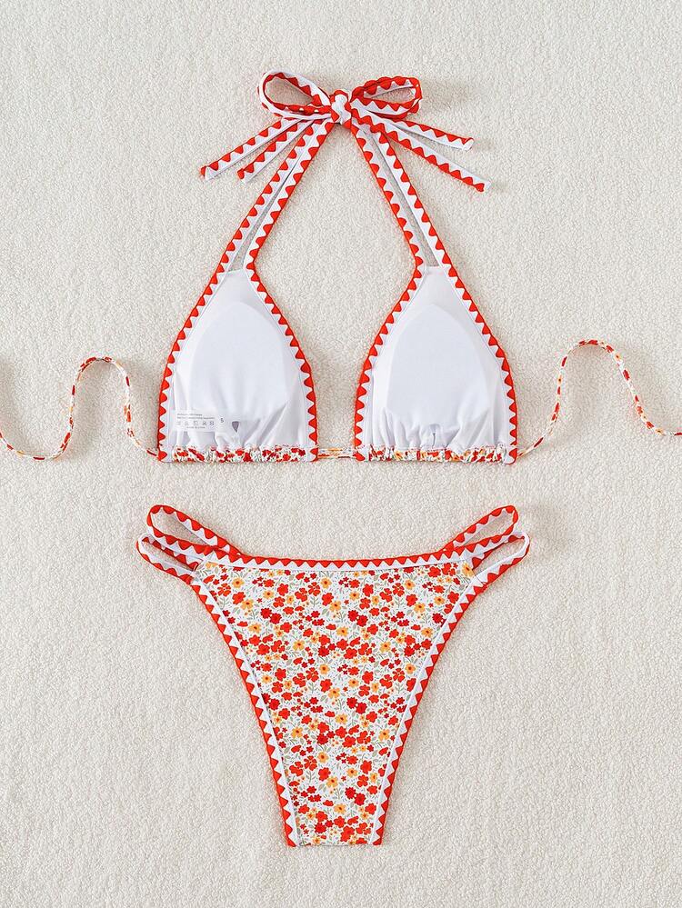 Women Fashionable Random Printed Bikini Swimwear Set,Summer Beach