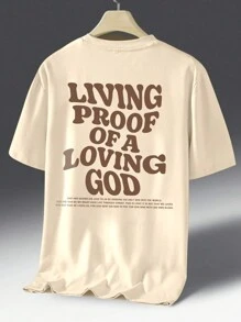 Manfinity Dauomo Men's Loose Oversized Drop Shoulder T-Shirt With Slogan Print - Apricot - View 2