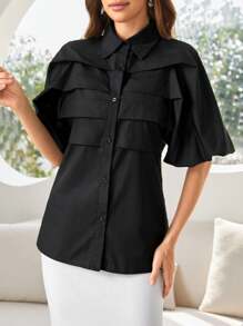 Modelyn Camisa De Mujer Plisada De Color Sólido