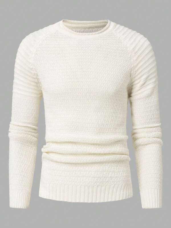 RueChic Herren Pullover mit Raglanärmeln, fallenden Schultern und geripptem Strickmuster