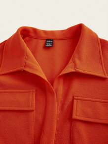 Slaydiva Summer Casual Orange Twist Knot Pocket Skinny Shirt And Short Tight Pocket Shorts Short Sets - Orange - View 5