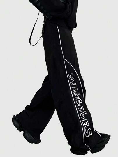 Street Life Pantalon ample imprimé de slogan pour homme, convient pour le port quotidien au printemps et en été, école