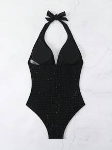 SHEIN Swim 女士假日镂空吊带亮片连体泳衣夏季 - 黑色 - 查看 6
