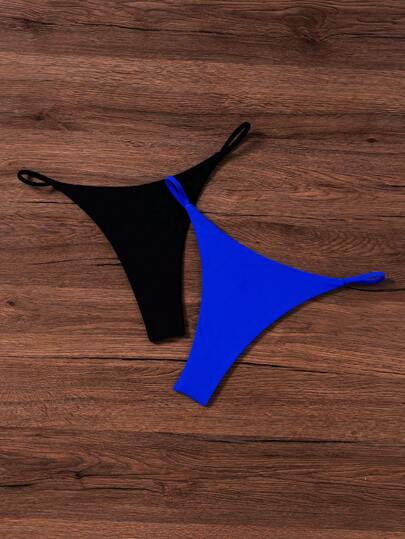 SHEIN Swim 女性夏季海灘純色簡約丁字褲