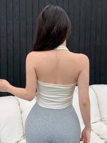 Joudiya Women Solid Color Slim Fit Halter Top For Summer Tank Tops - Beige - View 5